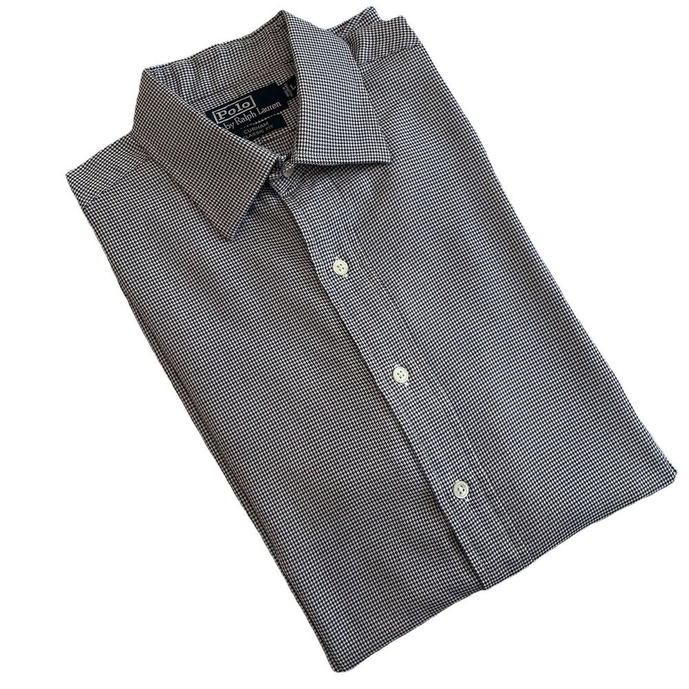 Polo Ralph Lauren Men’s Micro Houndstooth Dress Shirt Curham Classic Fit Navy- L